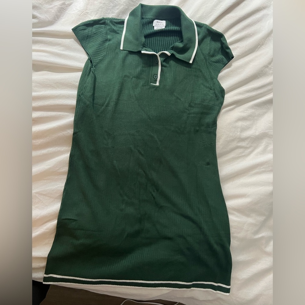 RVCA Green Polo Dress with White Trim